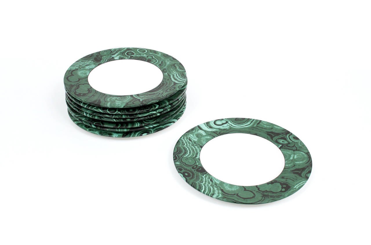 Set of Italian Ceramic Malachite Dinner Plates in the Style of Fornasetti In Excellent Condition In Waltham, MA