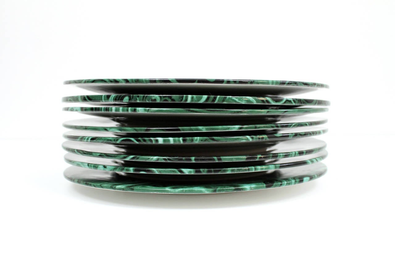 Set of Italian Ceramic Malachite Dinner Plates in the Style of Fornasetti 4