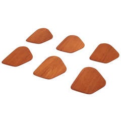 Vintage Set of Six Danish Teak Appetizer Plates