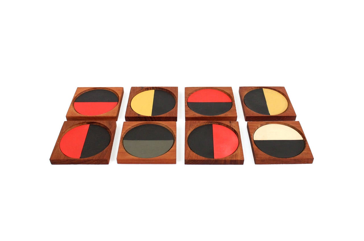 Graphic Danish Teak Coaster Set by Laurids Lonborg