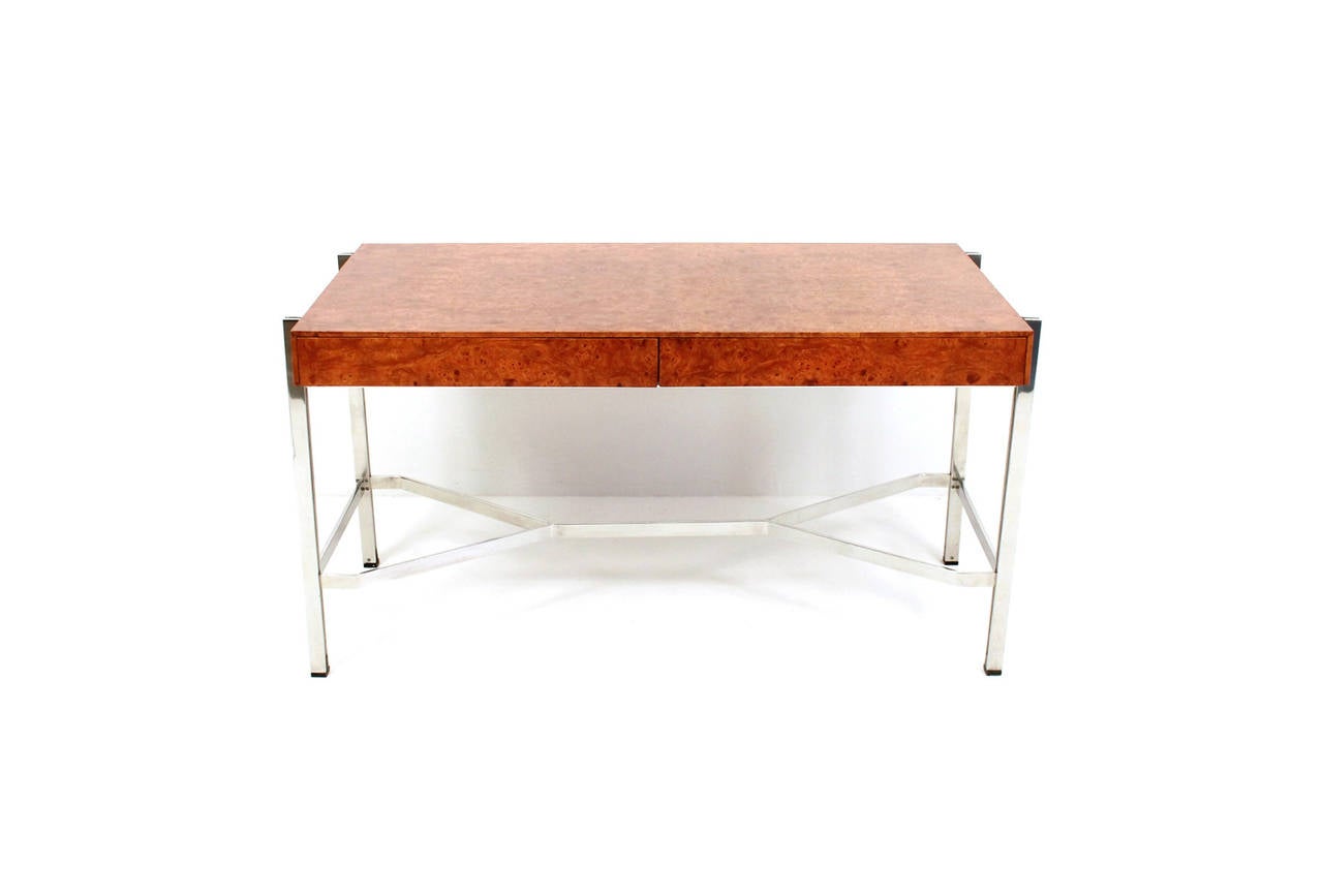 Mid-Century Modern Pace Collection Burl Writing Desk by Leon Rosen