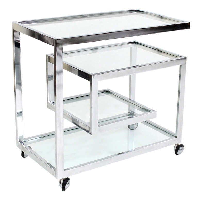 Milo Baughman Bar Cart Shapeyourminds Chrome And Gl Bar Cart By Milo Baughman For At 1stdibs