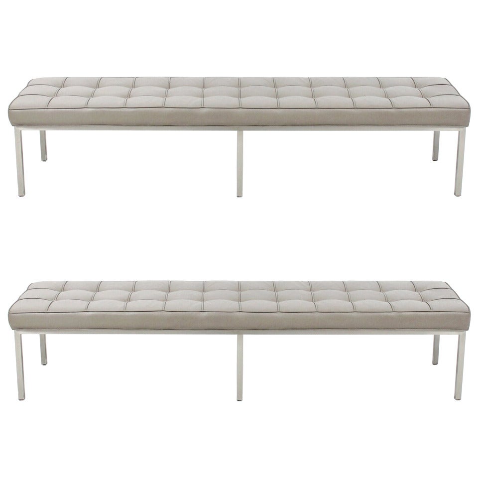 Pair of Tufted Leather Benches by Brueton