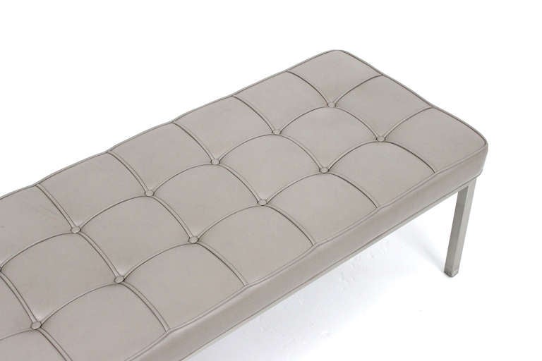 Stainless Steel Pair of Tufted Leather Benches by Brueton
