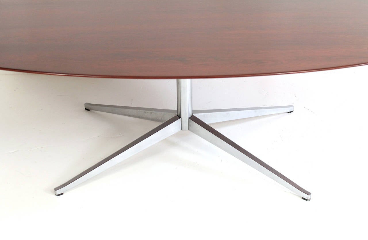Chrome Large Oval Rosewood Table by Florence Knoll