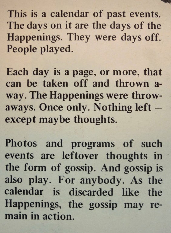 American Allan Kaprow Days Off Happenings Calendar