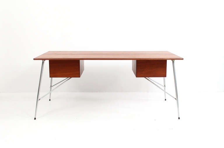 Borge Mogensen Teak and Steel Desk In Excellent Condition In Waltham, MA