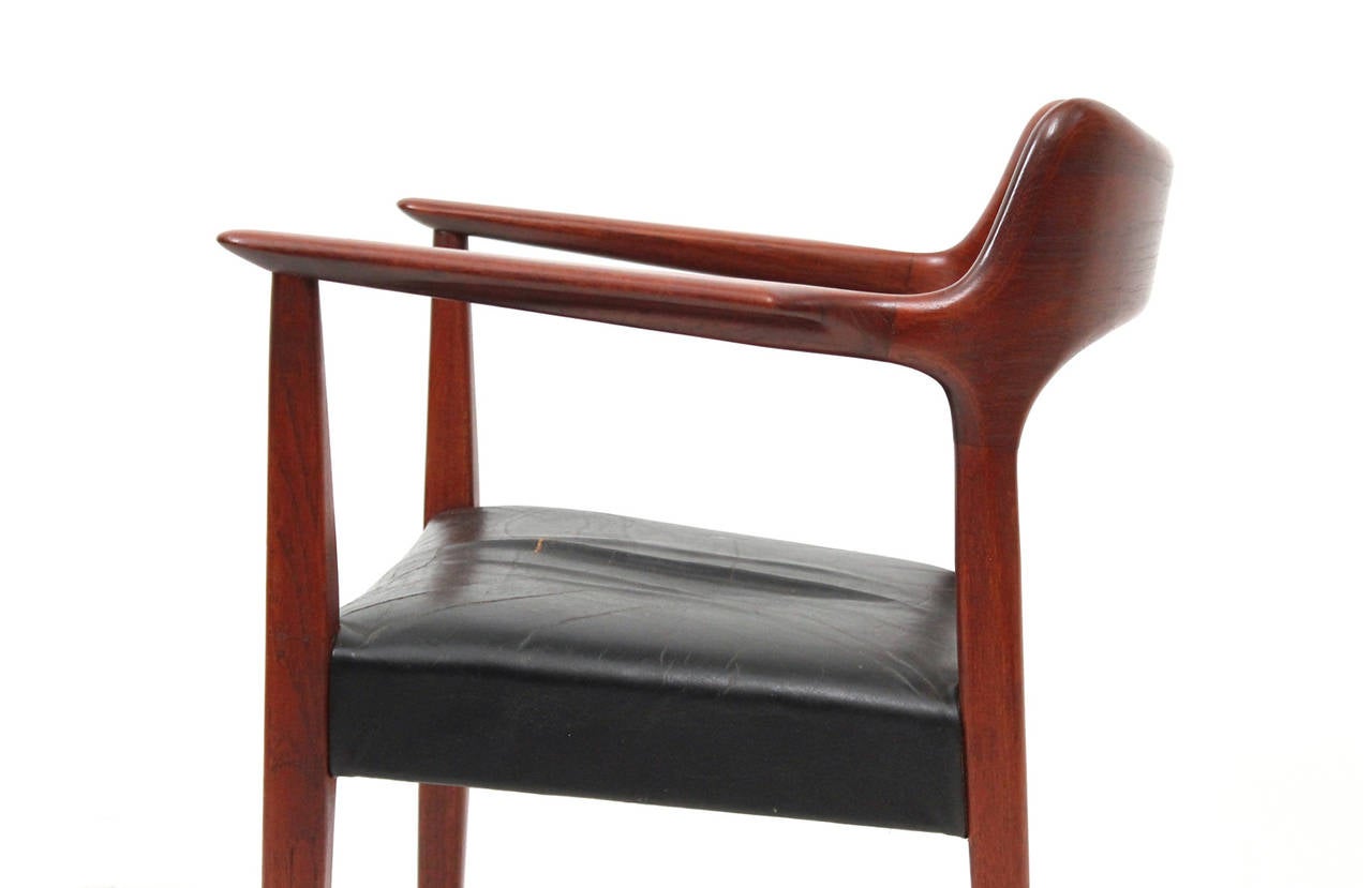 Leather Arne Hovmand Olsen for Mogens Kold Teak Dining Chairs