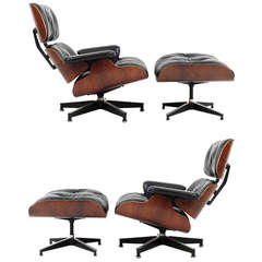 Pair of Rosewood Eames Lounge Chairs and Ottomans