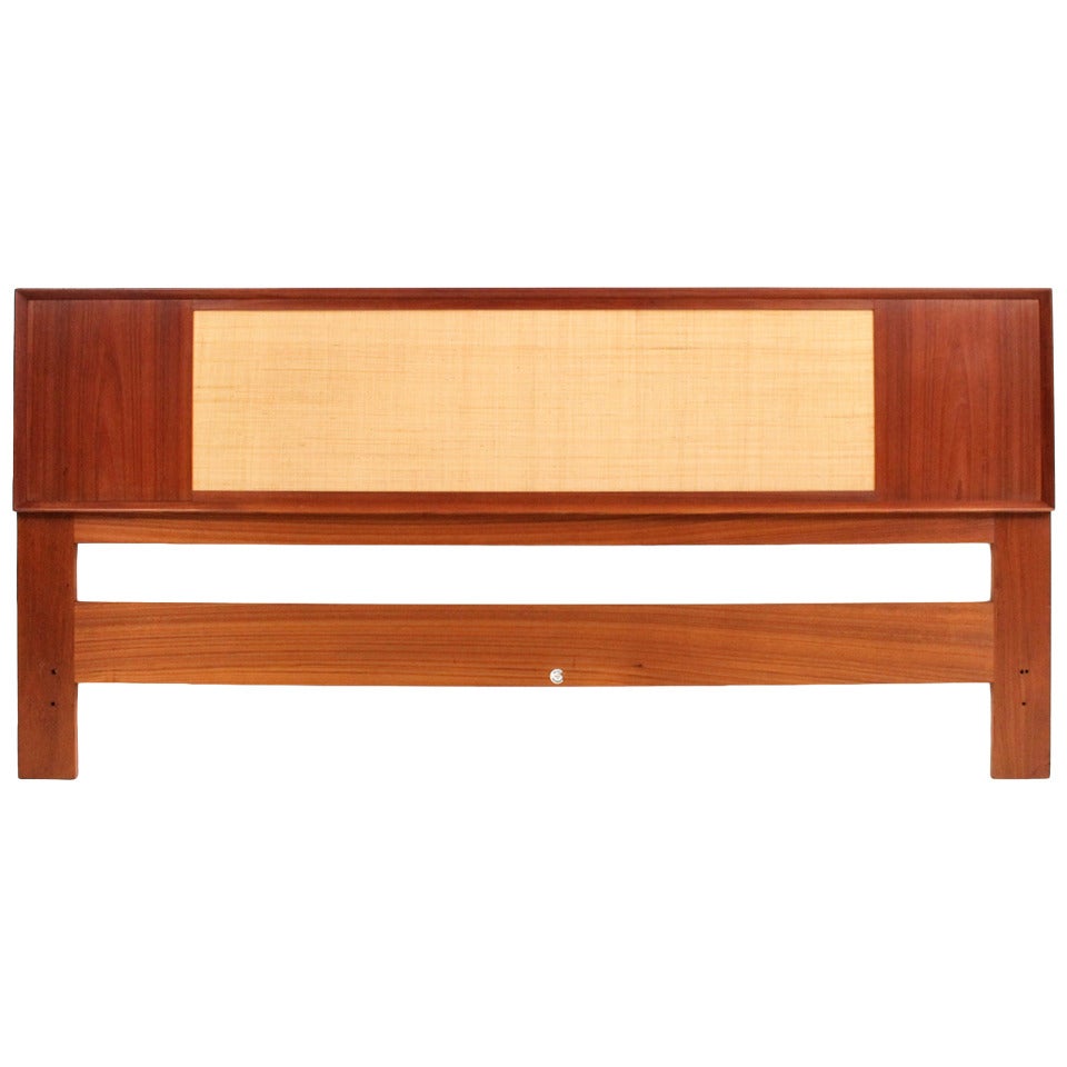 Reversible Danish Teak and Cane Kingsize Headboard by Falster