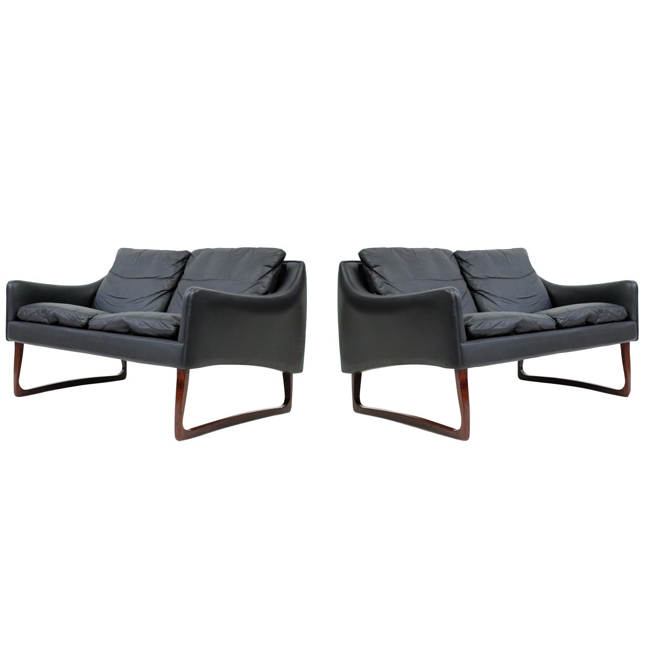 Pair of Rosewood and Leather Settees by Hans Olsen