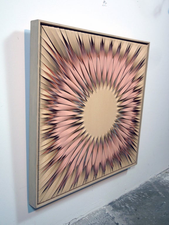 Janet Folsom Op Art painting executed by cutting painted canvas into strips to achieve an optical effect. Unsigned, but acquired directly from the artist. Folsom was a well known Palm Beach area artist.  She studied at the Boston Museum School under