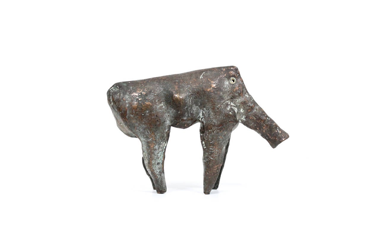 Whimsical modernist bronze sculpture of a boar by well regarded German female sculptor Liesel Metten.  It's titled “Wildsau” and was executed in 1988.  Dated, numbered, and signed to one leg.  Great piece by a an important German artist.