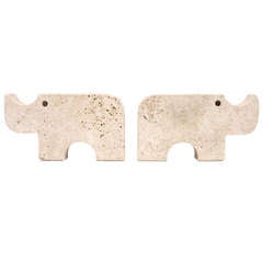 Travertine Marble Rhino Bookends by Flli Mannelli for Raymor