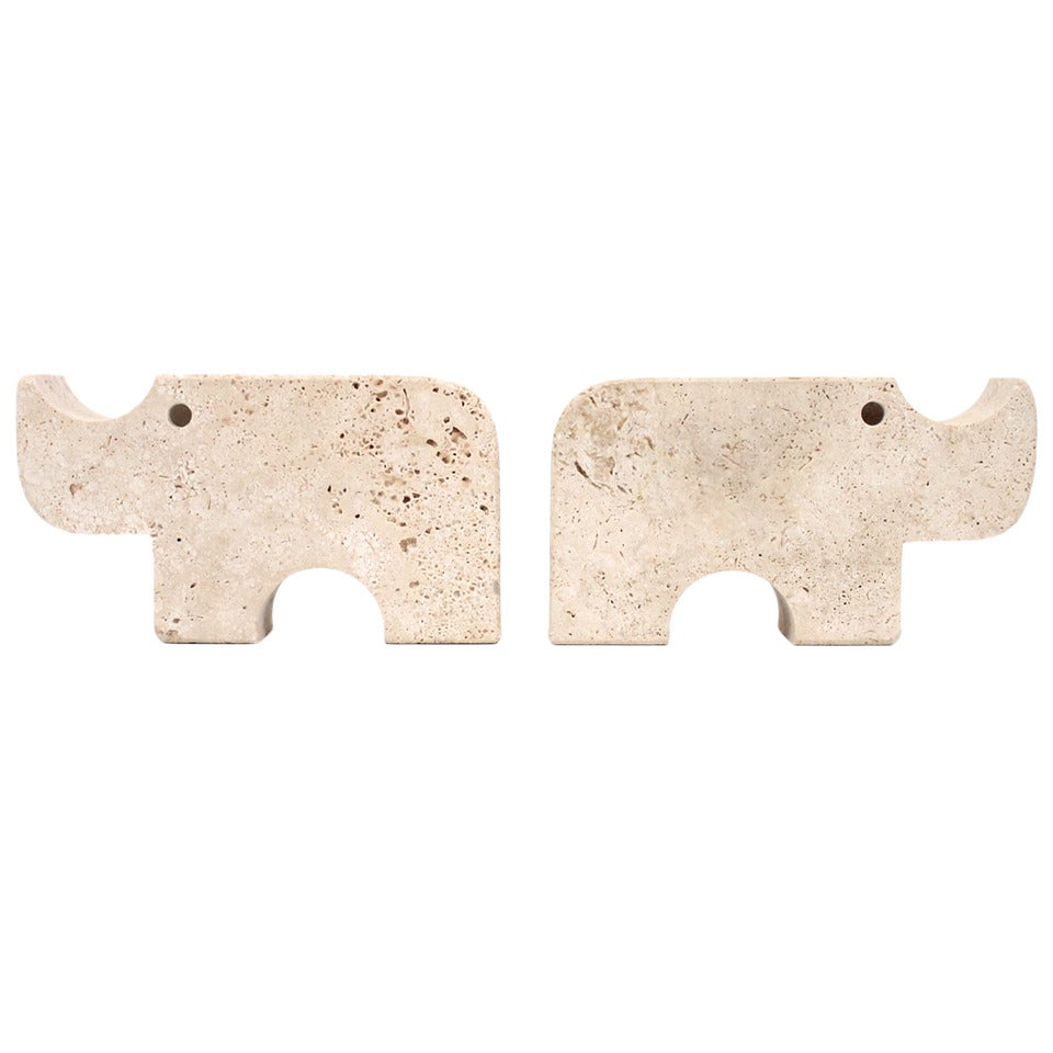 Travertine Marble Rhino Bookends by Flli Mannelli for Raymor at 1stDibs