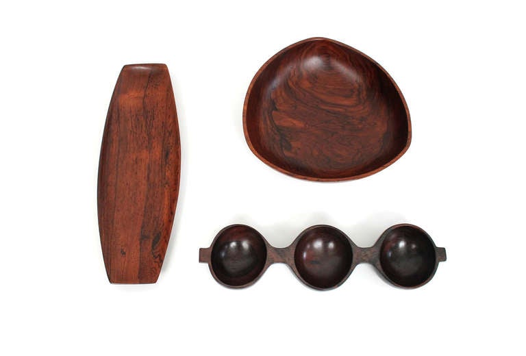 Mid-Century Modern Three Brazilian-Carved Rosewood Bowls