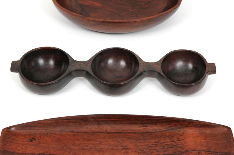 Three Brazilian-Carved Rosewood Bowls In Excellent Condition In Waltham, MA