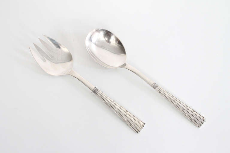 Jens Quistgaard sterling silver salad serving fork and spoon.  This set is in the 