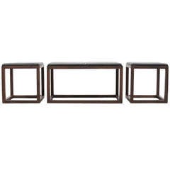 Minimalist Walnut Bench and Stools