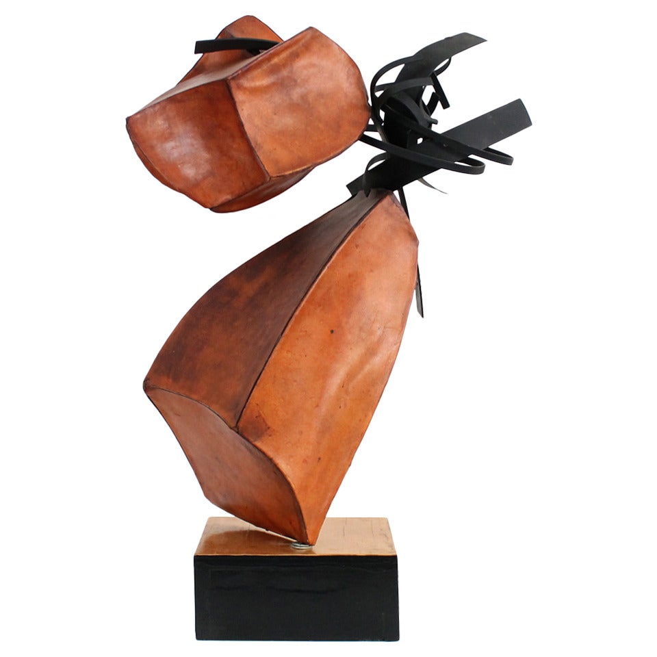 Abstract Leather and Steel Sculpture