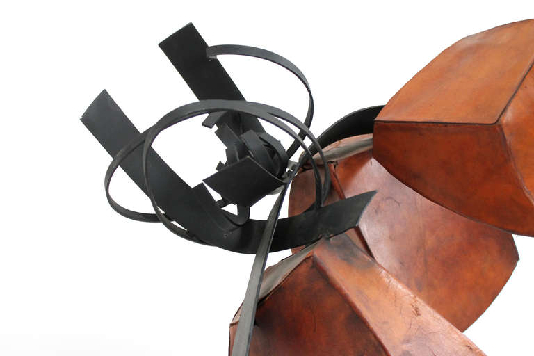 Abstract Leather and Steel Sculpture In Excellent Condition In Waltham, MA