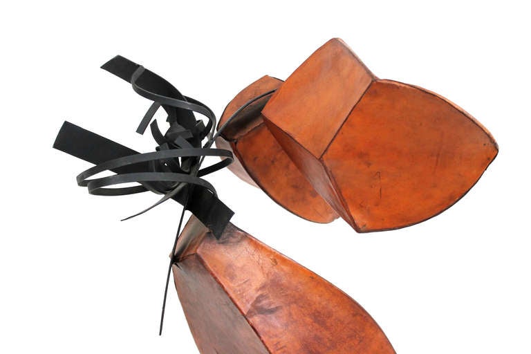 Mid-Century Modern Abstract Leather and Steel Sculpture
