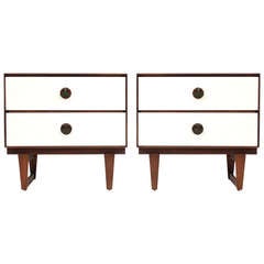 Pair of Nightstands with Brass Spade Pulls by Stanley