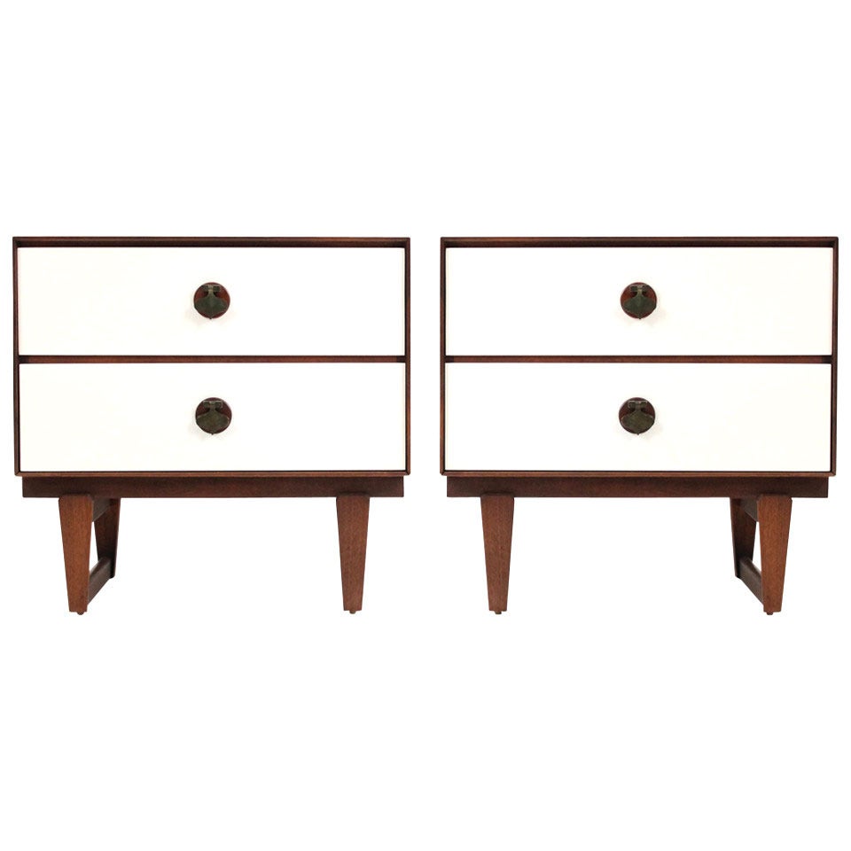 Pair of Nightstands with Brass Spade Pulls by Stanley