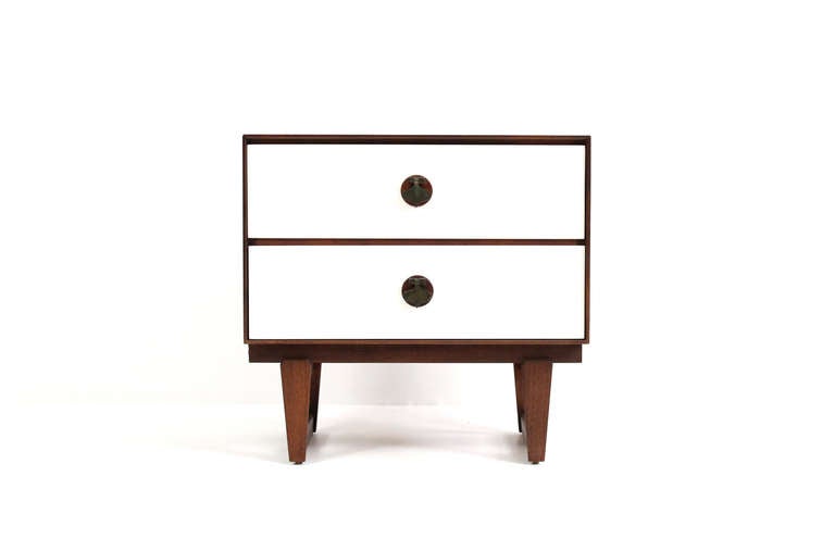 Mid-Century Modern Pair of Nightstands with Brass Spade Pulls by Stanley