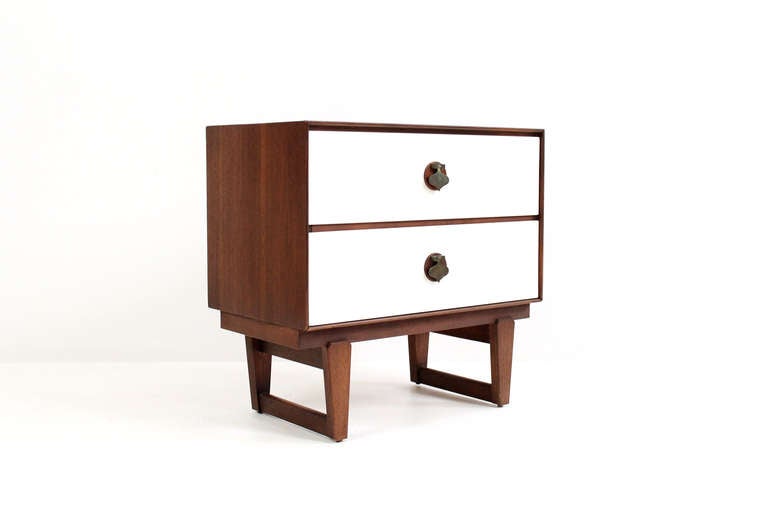 American Pair of Nightstands with Brass Spade Pulls by Stanley