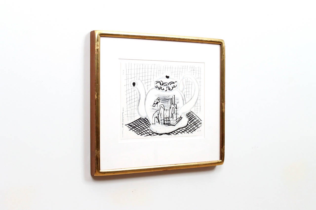 David Hockney original fax drawing of a teapot. This fax was sent on November 28th, 1988 and is titled 