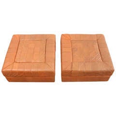 Pair of Square Leather Ottomans