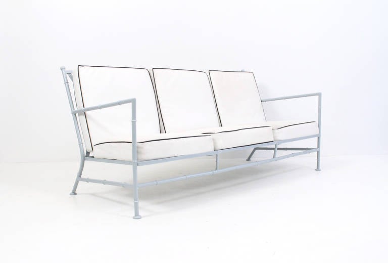 Rare outdoor, three seater patio sofa made by Salterini. This is in a seldom seen 