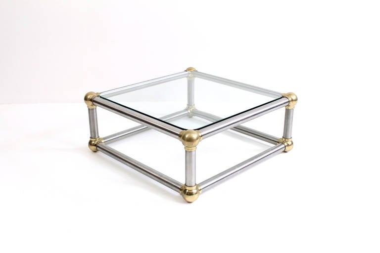 Mid-Century Modern Masculine Steel and Brass Coffee Table