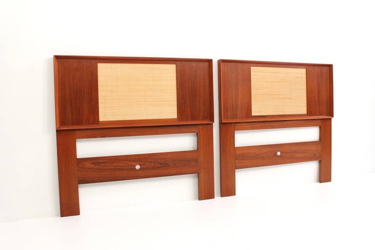 Reversible Danish Teak and Cane Twin Headboards by Falster