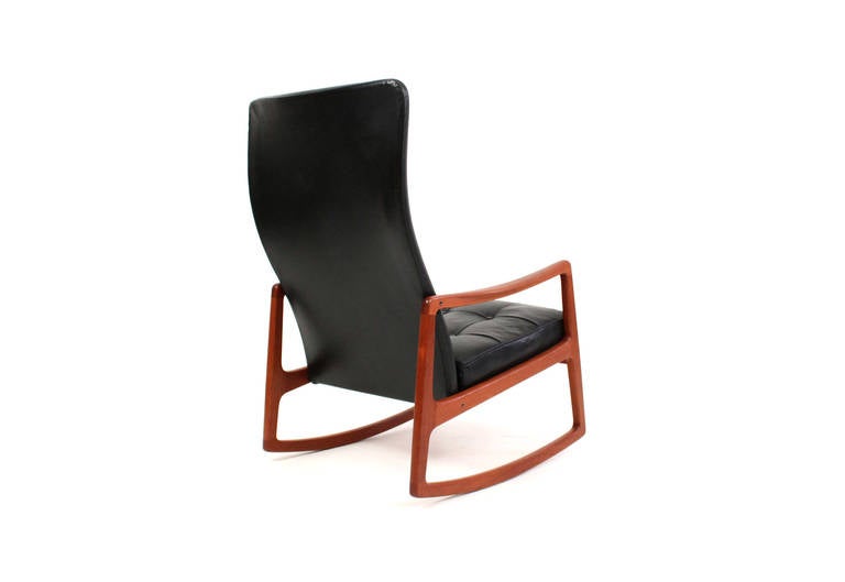 Danish Rare Wingback Rocking Chair by Ole Wanscher