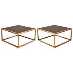 Minimalist Pair of Brass End Tables