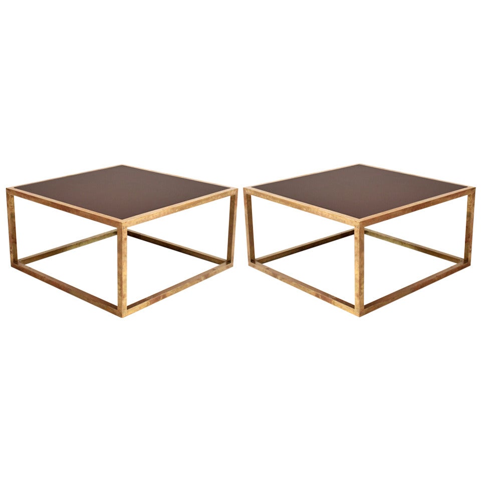 Minimalist Pair of Brass End Tables