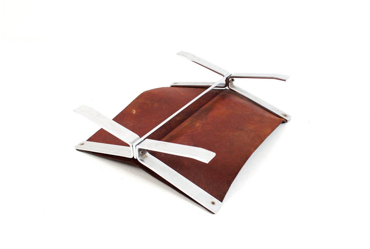 Alessandro Albrizzi Chrome and Leather Magazine or Log Holder 2
