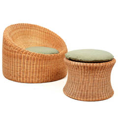 Eero Aarnio Wicker Lounge Chair and Stool