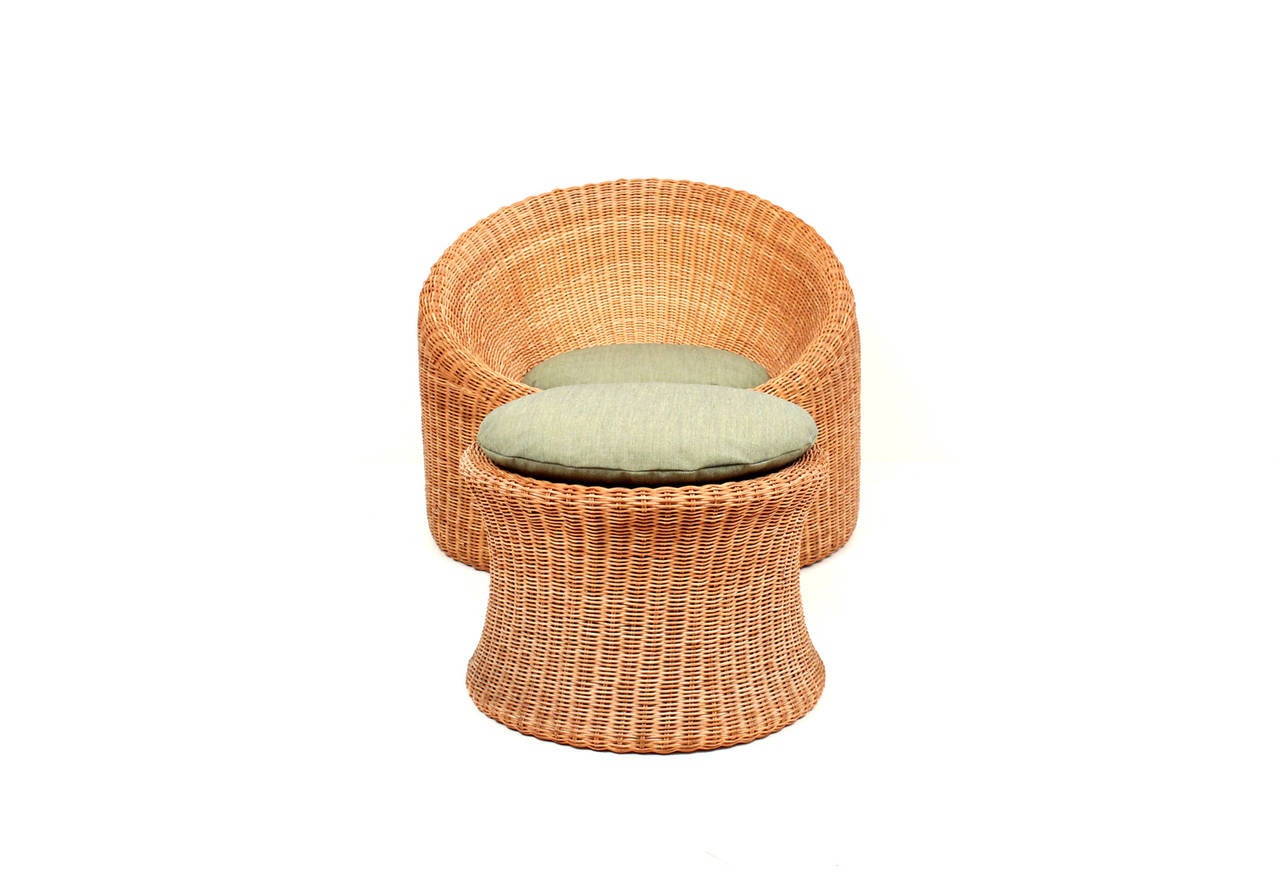 Eero Aarnio Wicker Lounge Chair and Stool