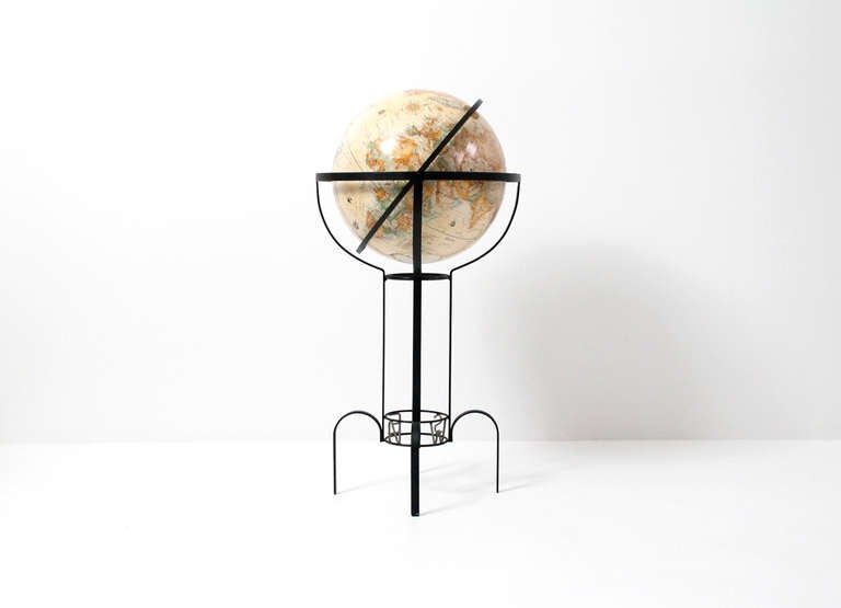 Vintage Replogle Globe on Decorative Iron Stand