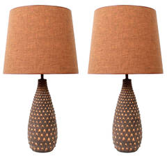 Italian Raymor Pinecone Pottery Lamps
