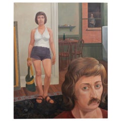 Seventies Realist "Voyeur" Painting by Robert Crane