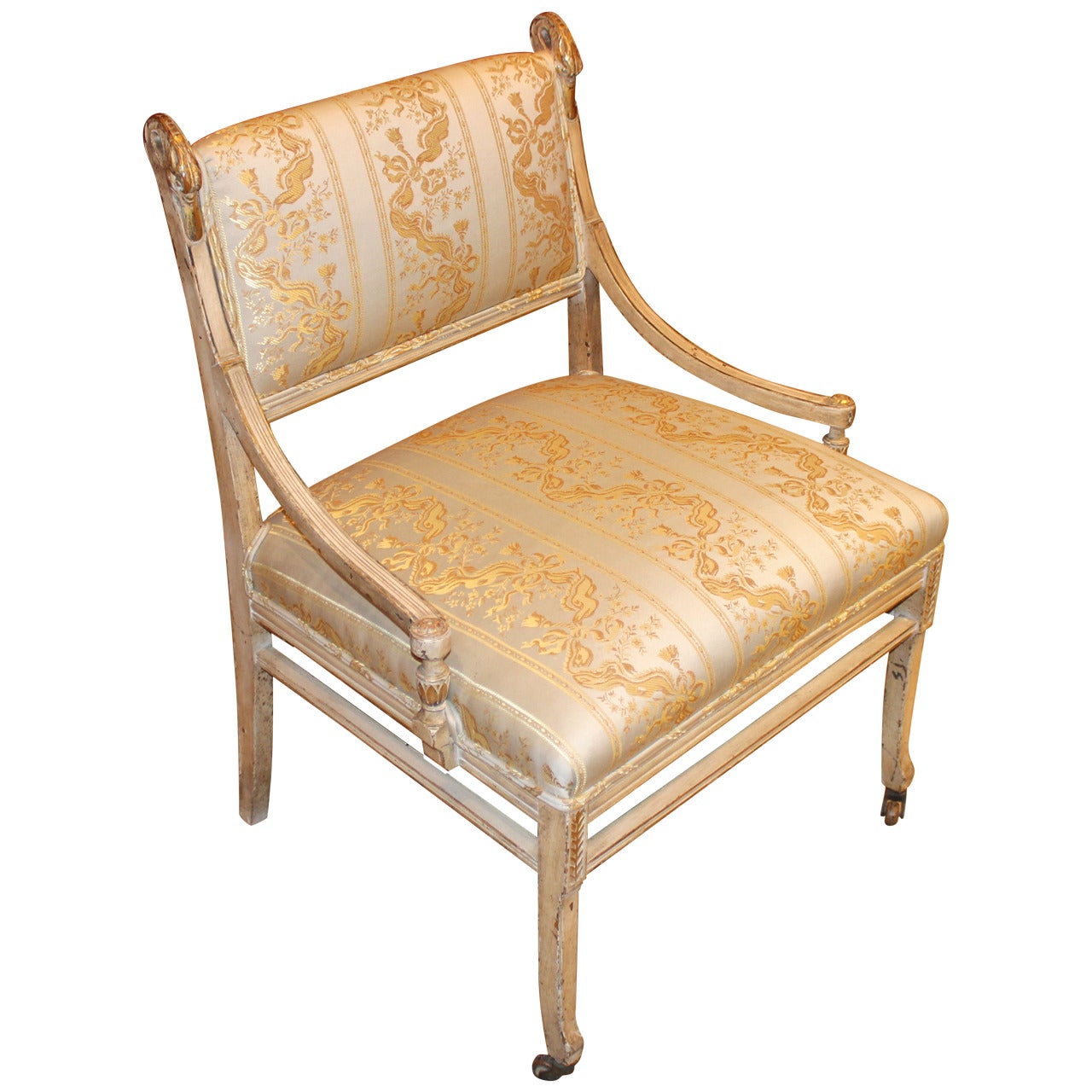 Early 19th c French Style Upholstered Side Chair with Swan Heads