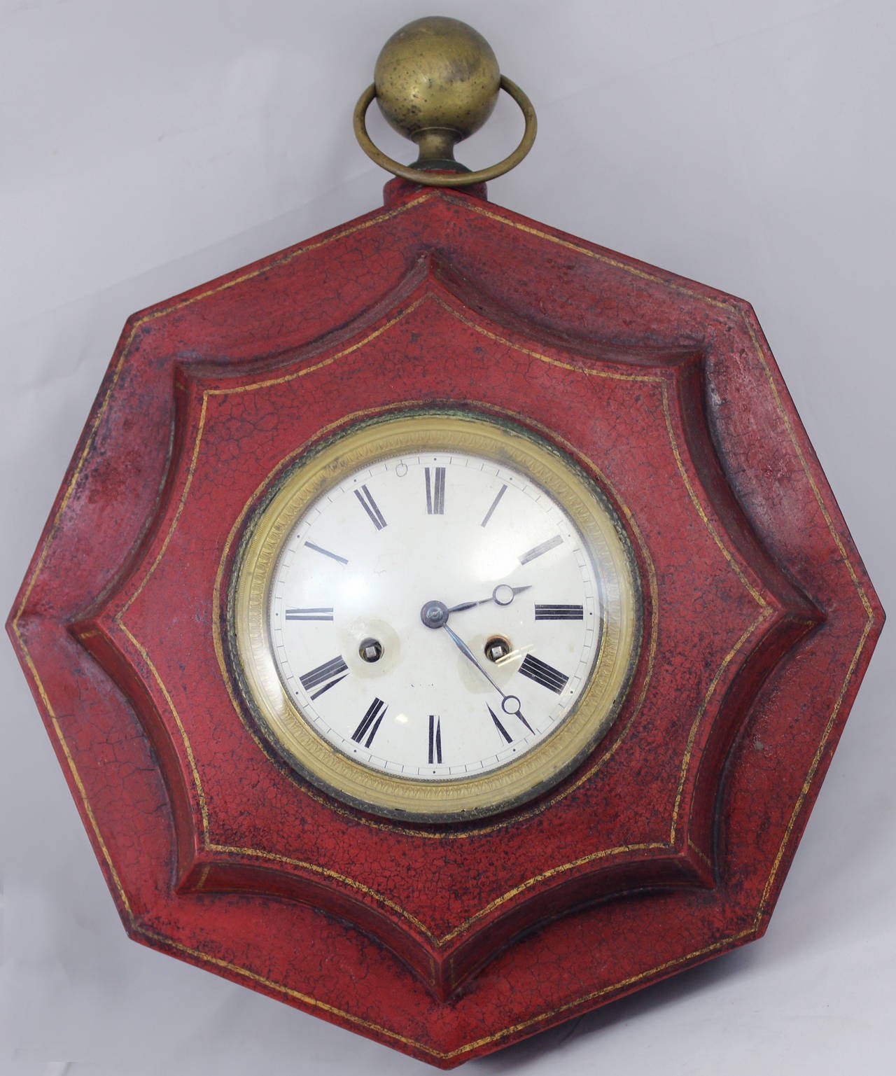 19th c French Tole Octagonal Wall Clock