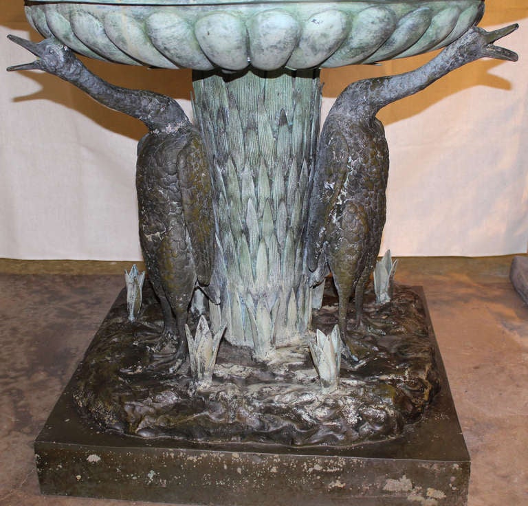 20th c Bronze Tiered Fountain with Mermaid, Putti, & Geese, after Auguste Moreau In Good Condition In Milford, NH