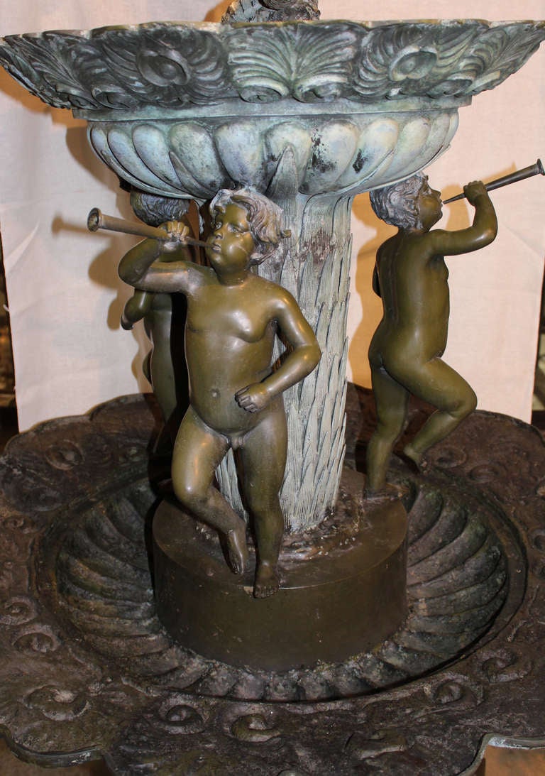 20th Century 20th c Bronze Tiered Fountain with Mermaid, Putti, & Geese, after Auguste Moreau
