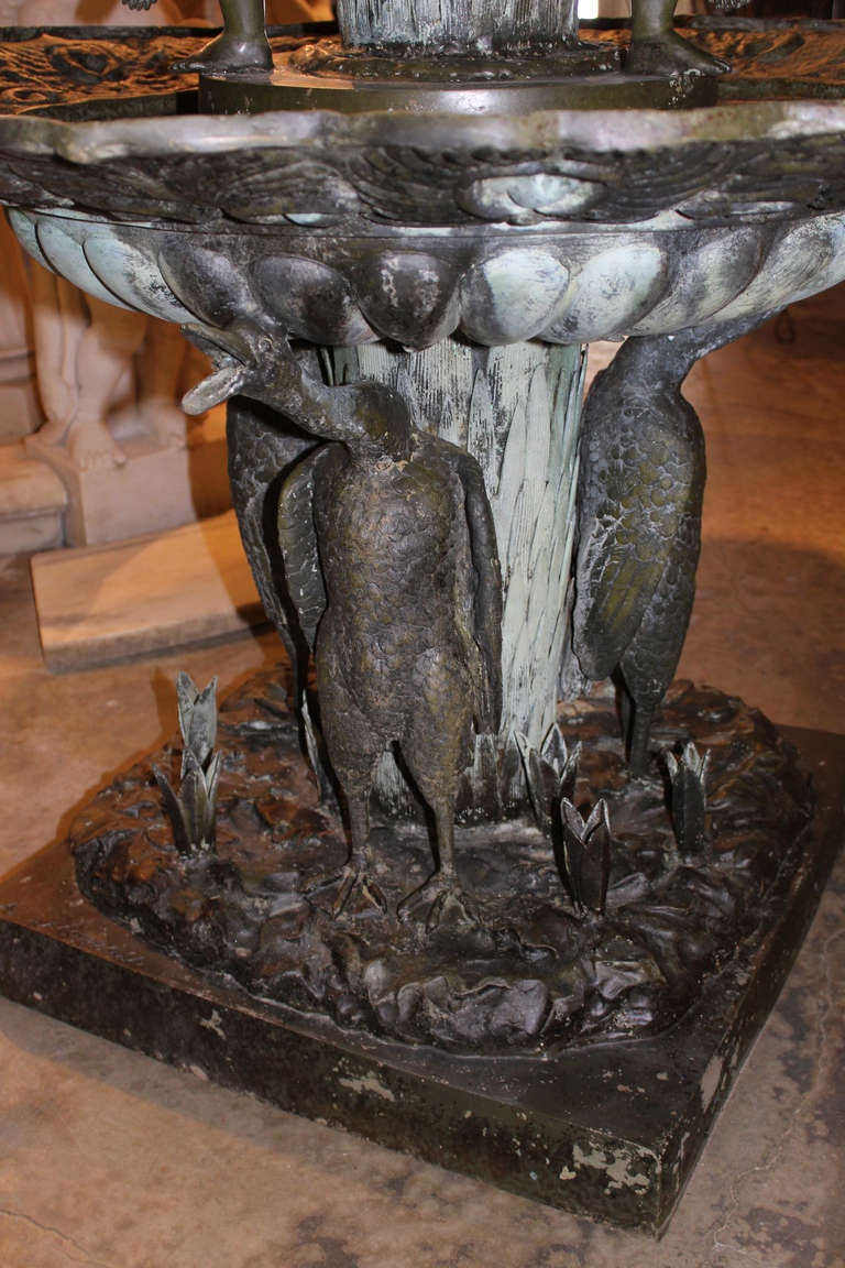 20th c Bronze Tiered Fountain with Mermaid, Putti, & Geese, after Auguste Moreau 2