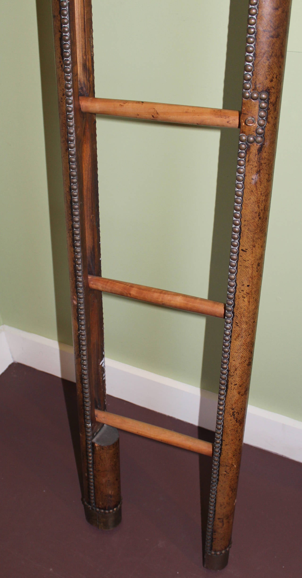 English Regency Leather Bound Folding Library Ladder
